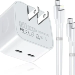 35W Dual USB-C Power Adapter with USB-C to Lightning Cable – Fast Charging for Multiple Devices
